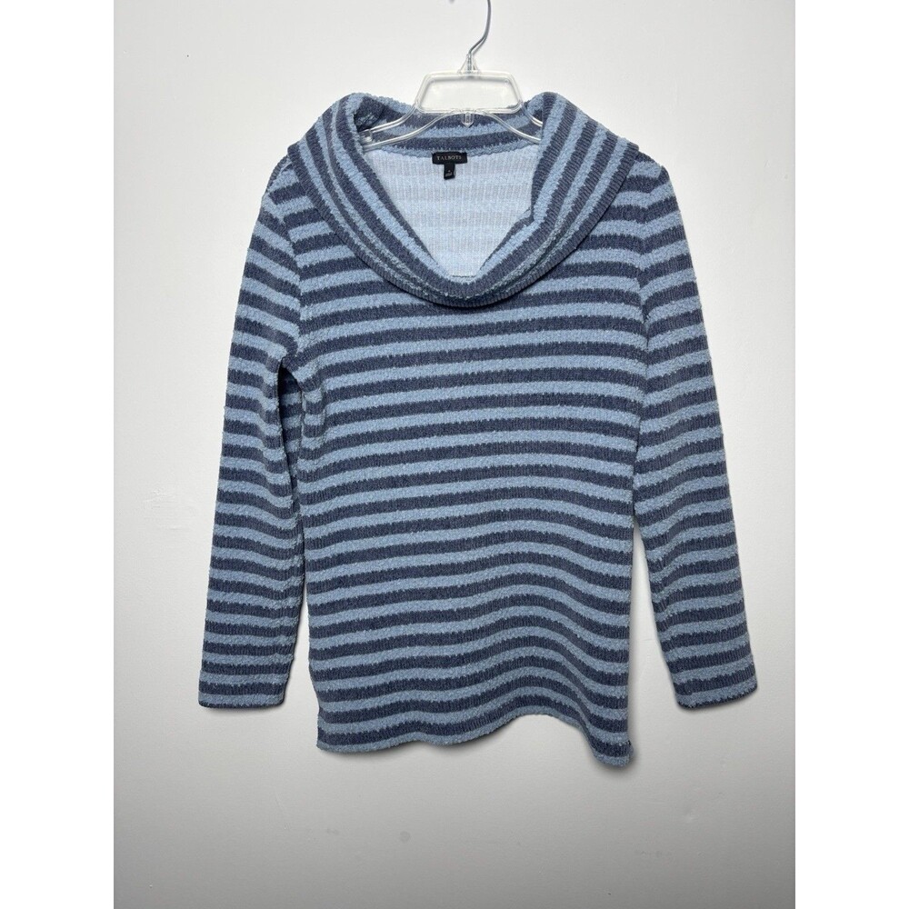Talbots Women’s S Blue Striped Cowl Neck Pullover Tunic Sweater Nice Weight